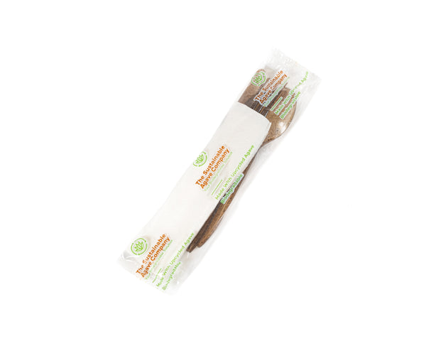 Brown Agave Cutlery wrapped in biofilm