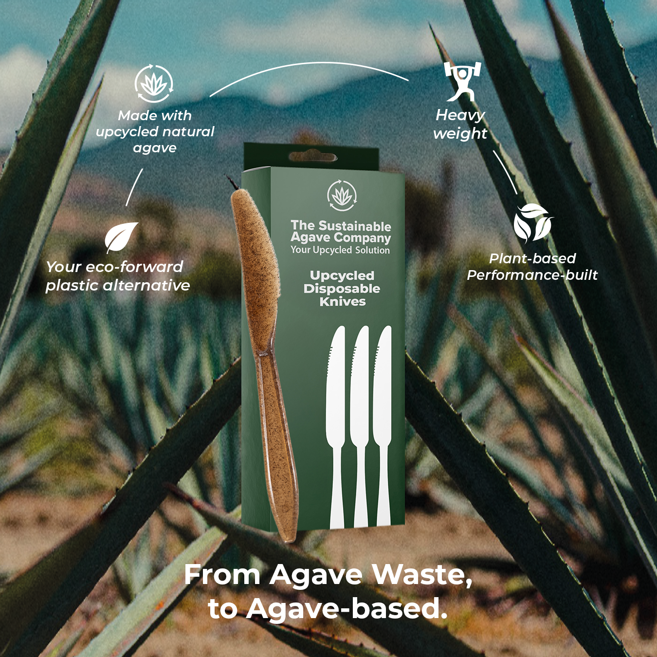 Retail Packs - Agave Fiber Knives - 24 Count - Brown Cutlery (24 Pack/Case)