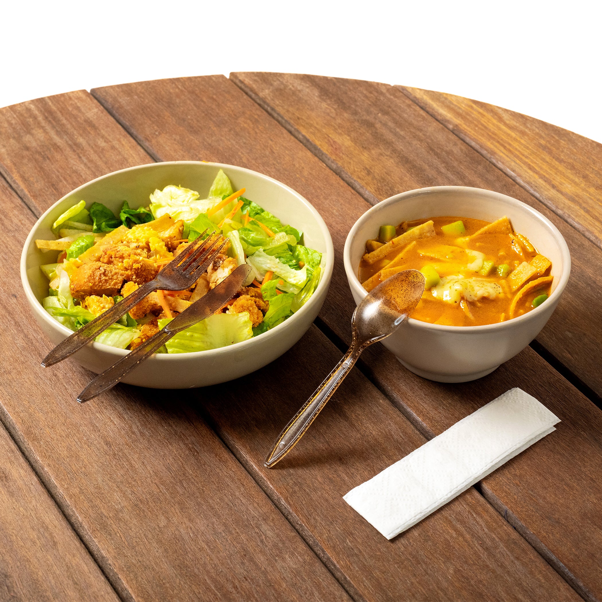 Brown Agave Cutlery with Soup and Salad 